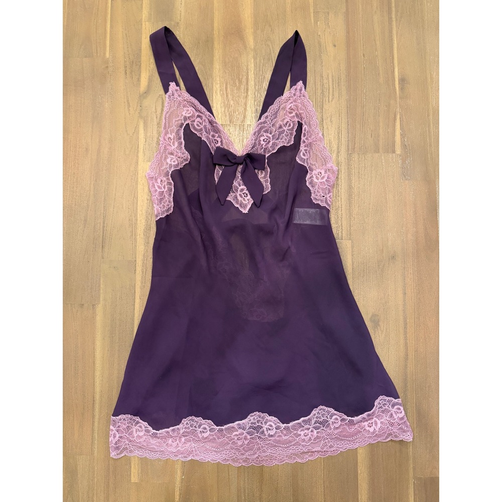 Adore Me Purple Lace Trim Bow Detail Babydoll Chemise Lingerie M - Picture 3 of 8